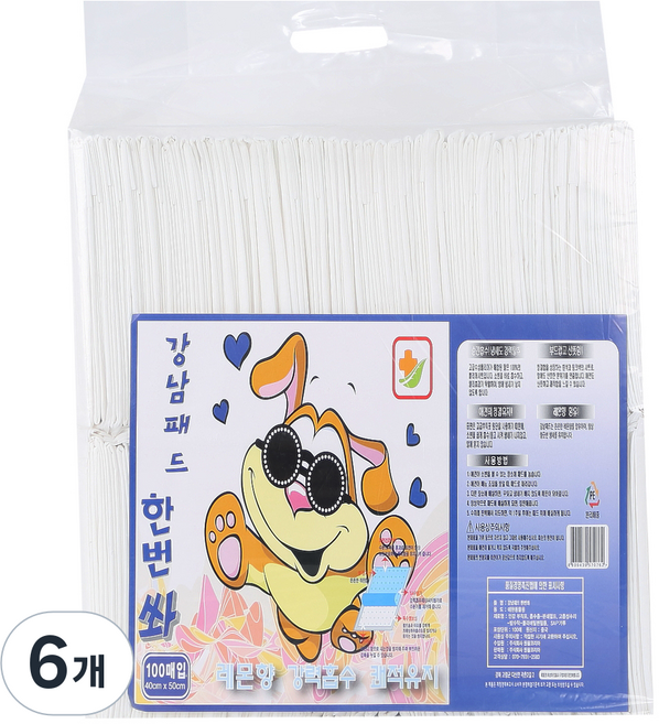 강남패드 한번 쏴 강아지용 배변패드 레몬향, 100개입, 6개