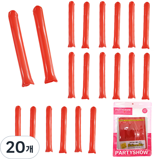 PARTYSHOW 加油棒氣球 2入, 20個, 紅色