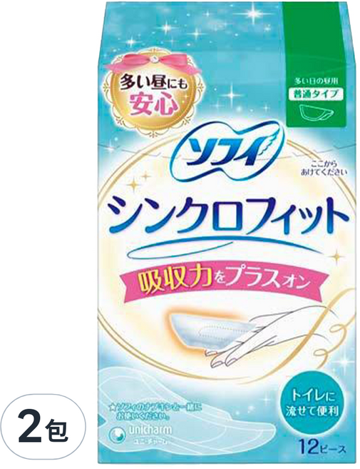 SOFY 蘇菲 日本原裝進口 Synchro Fit 強吸收可沖式護墊 日用量多 需搭配衛生棉使用, 日用型, 12片, 2包
