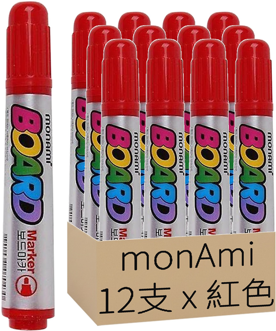 Monami B型白板筆, 紅色, 12支