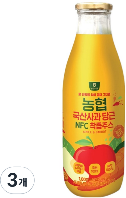 농협식품 사과당근 NFC 착즙주스, 3개, 1L