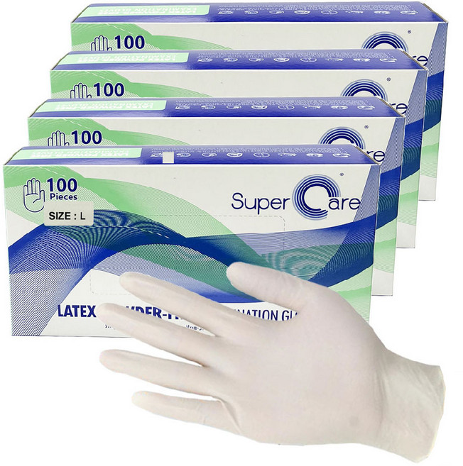 슈퍼케어 라텍스장갑, 아이보리, 대(L), 4개