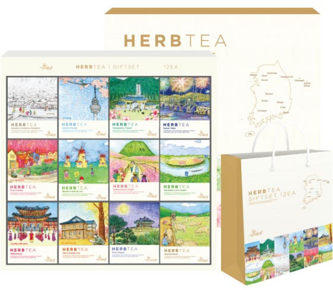 아름드레 한국의 대표도시 허브차 선물세트, 12종, 1세트