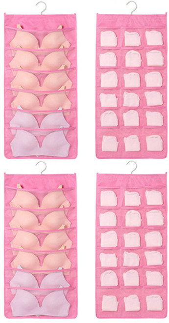 씨로이 옷걸이형 양면수납함 24칸 1세트, 핑크, 2개