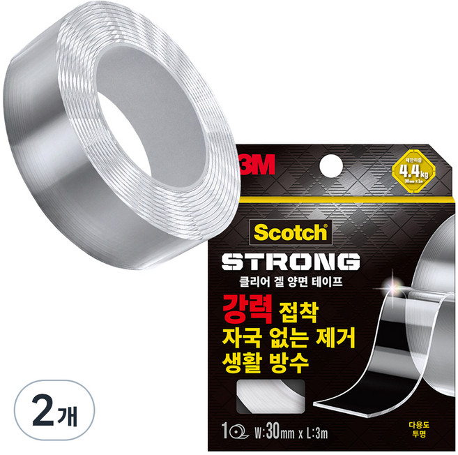 스카치 클리어겔 다용도 강력 양면테이프 30mm x 3m, 투명, 2개