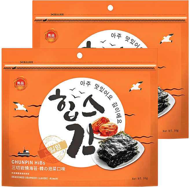 chun pin 雋品 三切岩燒海苔 泡菜, 30g, 2包