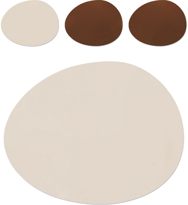 어나더 가죽 식탁매트 에그 우오보, 아이보리 + 브라운, 30 x 45 cm, 4개