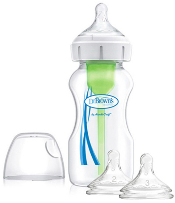닥터브라운 와이드넥 옵션스 PP 젖병 1P + 젖꼭지 3종 세트, 화이트, 270ml, 1개