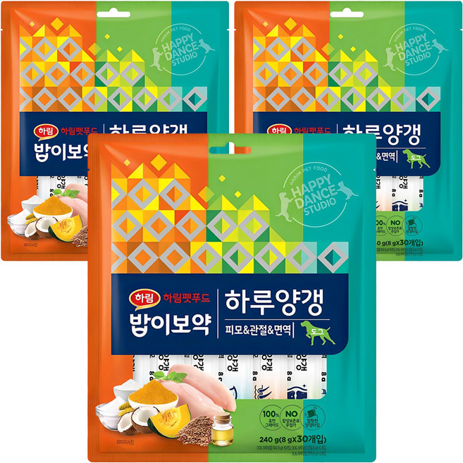 하림펫푸드밥이보약 강아지 하루양갱, 혼합맛(피모/관절/면역), 240g, 3개