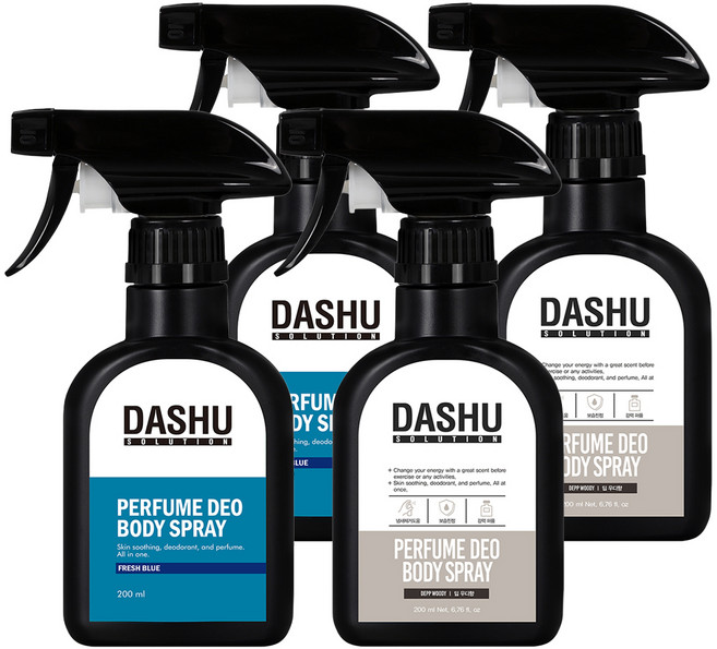 다슈 솔루션 퍼퓸 데오드란트 바디스프레이 프레쉬 블루향 + 딥 우디향, 2개, 200ml