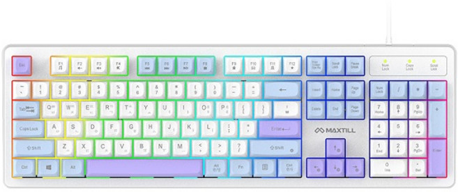 맥스틸 멤브레인 3컬러 키캡 RGB USB 유선 일반형 키보드, BLUE + White, GM-KM1U, 제조사축