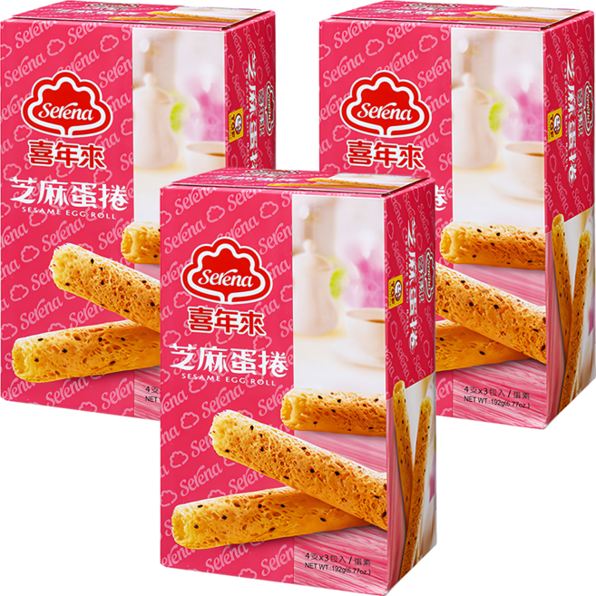 喜年來 芝麻蛋捲 酥脆可口 濃郁蛋奶香, 192g, 3盒
