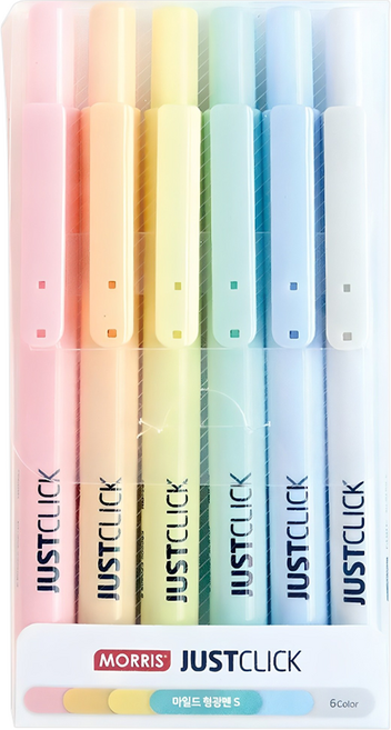 MORRIS JUSTCLICK S MILD 按壓式柔色螢光筆 6色組, 黃色、橙色、粉色、薄荷色、海軍藍、灰色, 6件