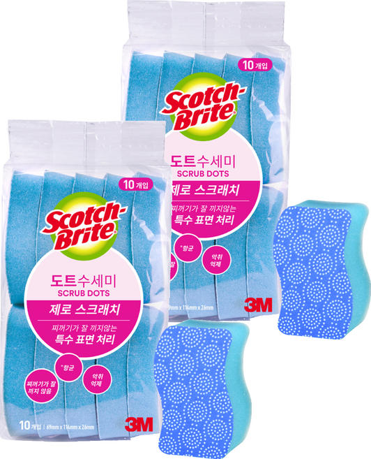 스카치브라이트 제로 스크래치 도트 수세미, 10개입, 2개