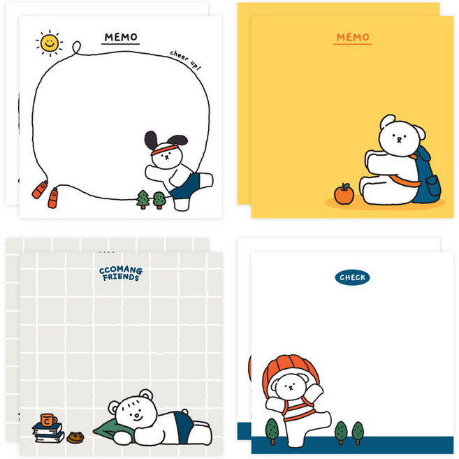 꼬망 떡메모지 4종 세트 2000, 혼합색상, 2세트