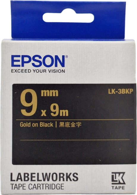EPSON 標籤帶 C53S653407 LK-3BKP 9mm, 黑底金字, 9m