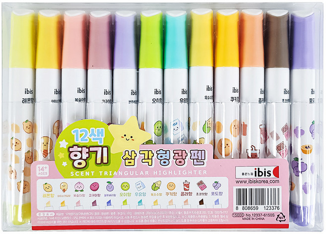 아이비스 12색 향기 삼각 형광펜, 혼합색상, 1세트