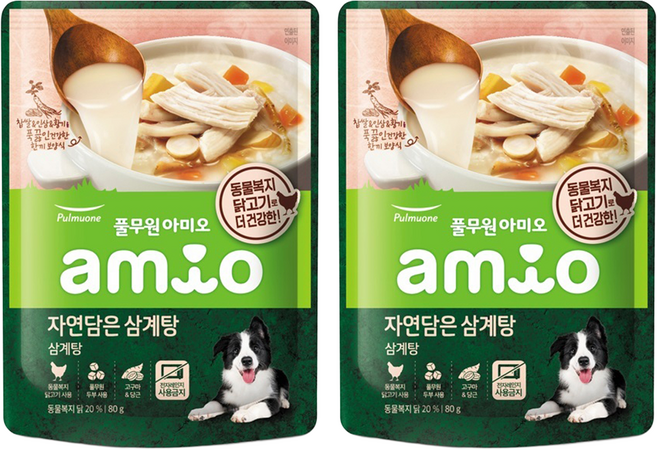 풀무원아미오 전연령 강아지 자연담은 삼계탕 습식사료, 닭, 80g, 2개