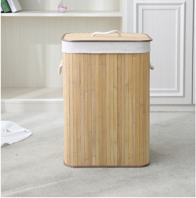 에버하우스 접이식 다용도 대나무 세탁 바구니 사각, 우드