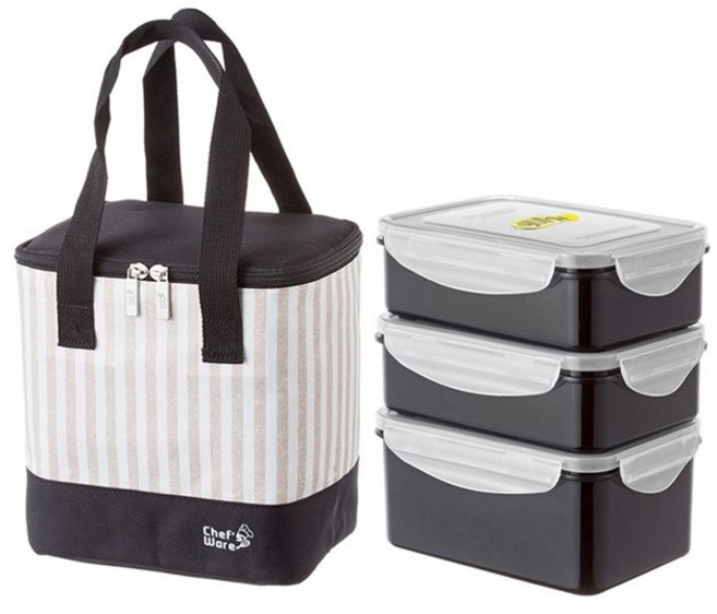 셰프웨어 얌 직사각 3단 도시락, 혼합 색상, 1개