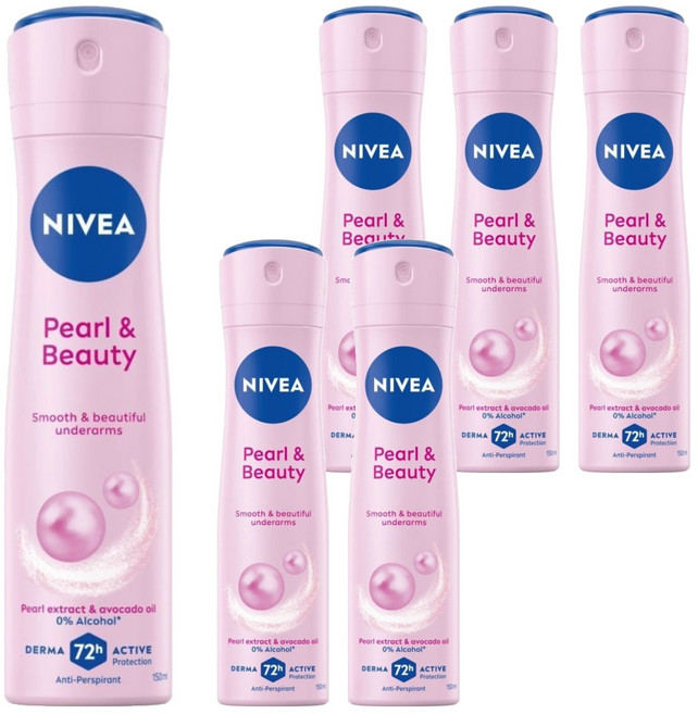 NIVEA 妮維雅 台灣公司貨 止汗爽身噴霧 珍珠煥采, 6瓶, 150ml