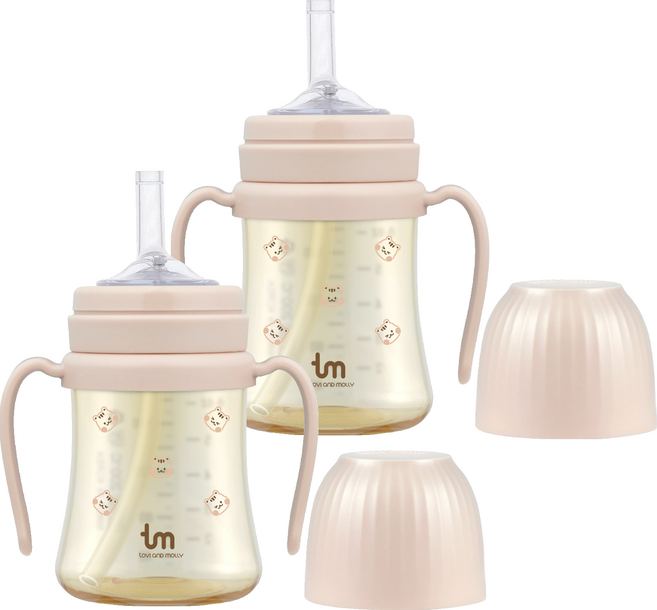 토비앤몰리 돗람이 PPSU 빨대컵, 180ml, 2개, 돗람이 핑크