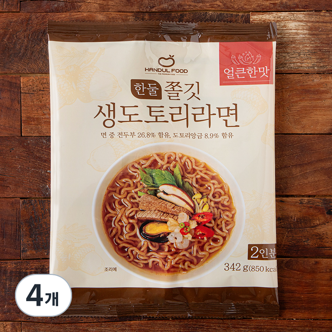 한둘푸드 쫄깃 생도토리 라면 얼큰한맛 2인분, 342g, 4개
