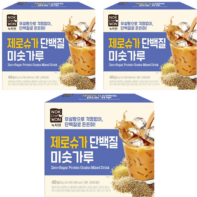 녹차원 제로슈가 단백질 미숫가루, 400g, 3개