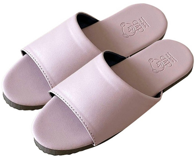 TAIWAN SLIPPER 台灣犀利趴 兒童簡約皮質拖鞋, 柔霧粉, 1雙