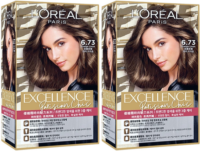 L'OREAL PARiS 巴黎萊雅 台灣公司貨 優媚霜時尚魅力系列 染髮霜, 6.73 亞麻灰棕, 2盒