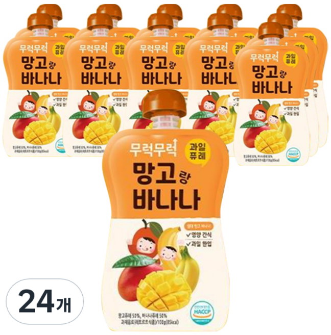 이유케어스 유아용 무럭무럭 과일 퓨레, 망고 + 바나나 혼합맛, 24개, 100g