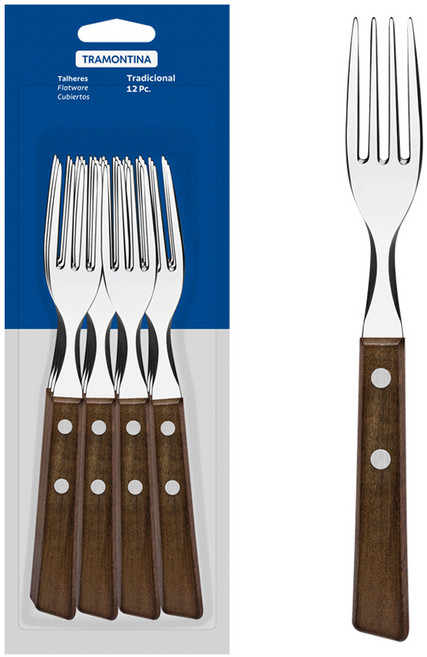 트라몬티나 트레딕셔널 우드핸들 커트러리 테이블포크, 혼합색상, 12개