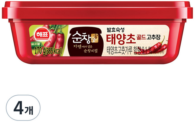 해표 순창궁 태양초 골드 고추장, 170g, 4개