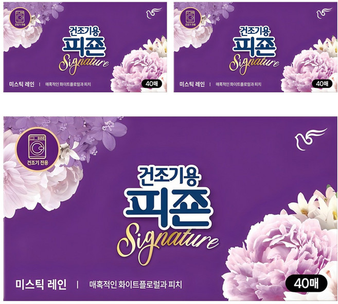 피죤 건조기용 드라이시트 섬유유연제 시그니처 미스틱레인, 3개, 40매