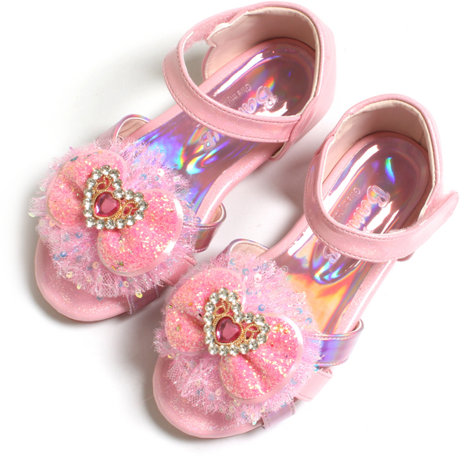 FROMBEBE 여아용 베시 스팽글 하트 LED 샌들