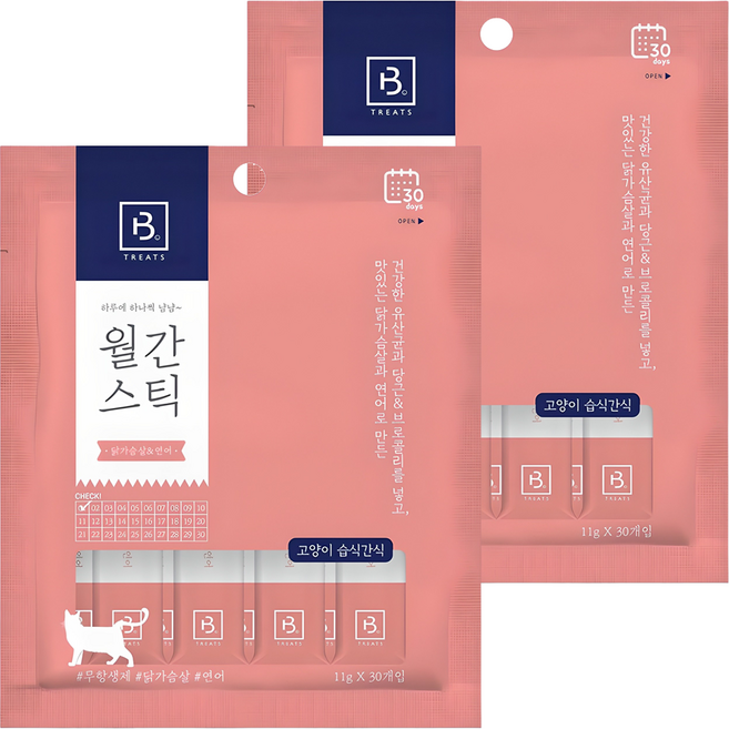 브리더랩 하루에 하나씩 월간스틱 고양이 간식, 혼합맛(닭가슴살/연어), 2개, 330g