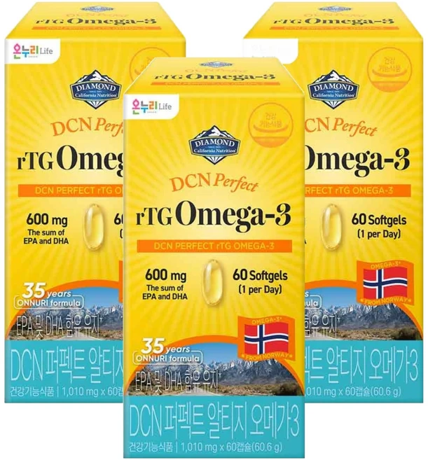 다이아몬드캘리포니아뉴트리션 DCN 퍼펙트 알티지 오메가3, 3개, 60정 - 쿠팡