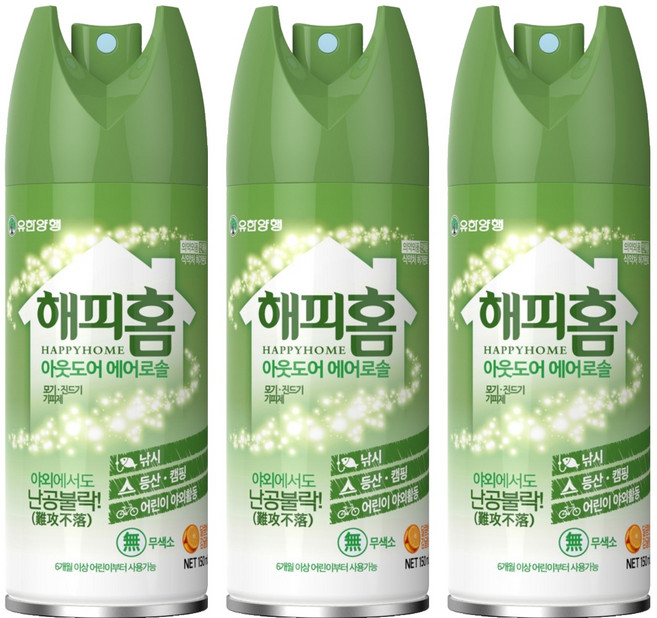 해피홈 아웃도어 에어로솔, 150ml, 3개