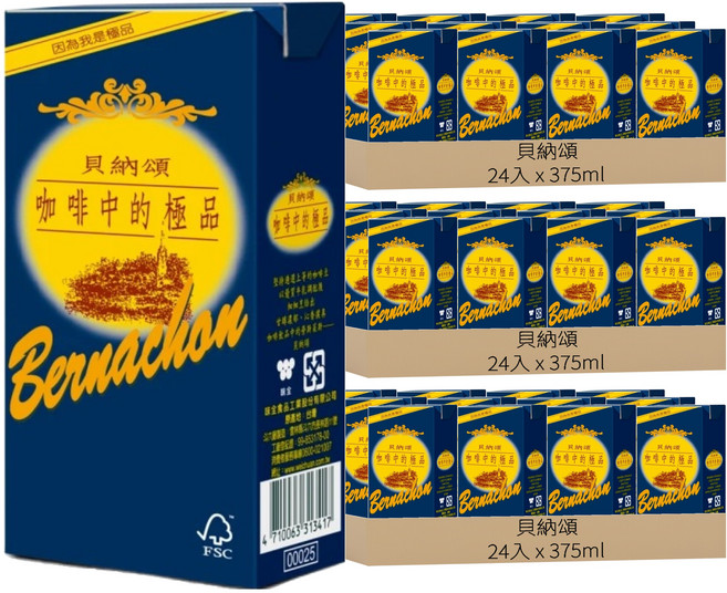 貝納頌 原味拿鐵, 375ml, 72入