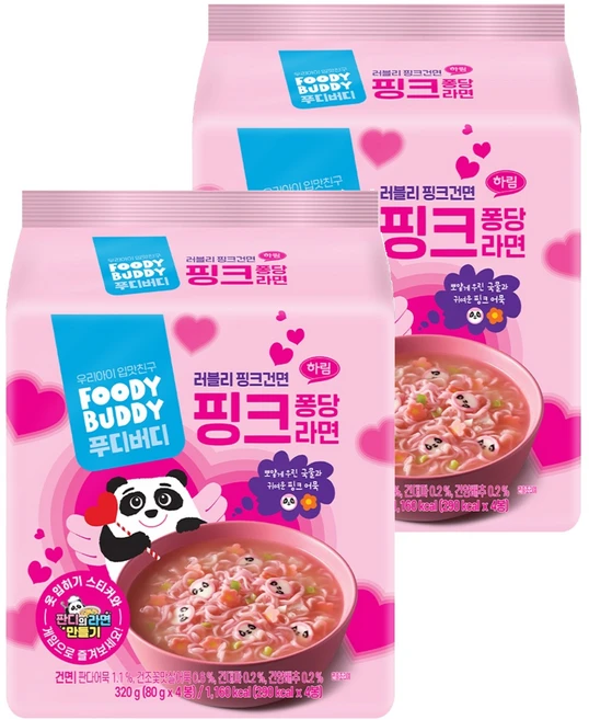 푸디버디 핑크 퐁당 라면 80g, 8개 - 쿠팡