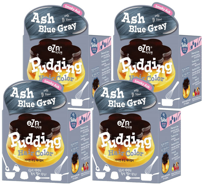 eZn 푸딩 헤어컬러 염모제 70ml, 애쉬블루그레이, 4개