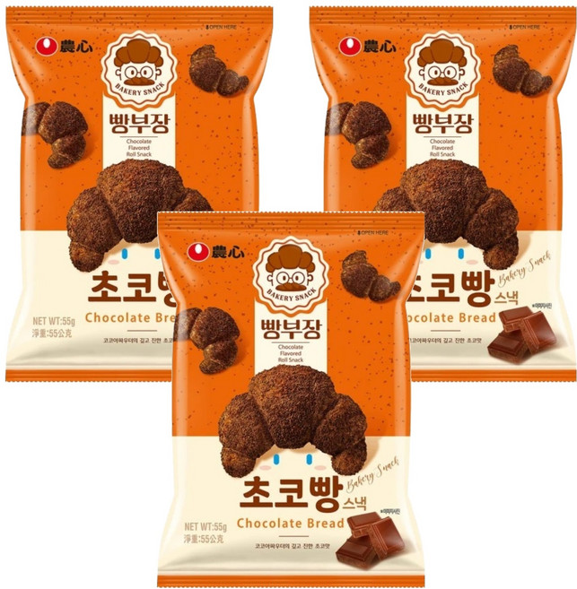 NONGSHIM 農心 麵包部長 可頌造型餅乾巧克力味, 55g, 3包