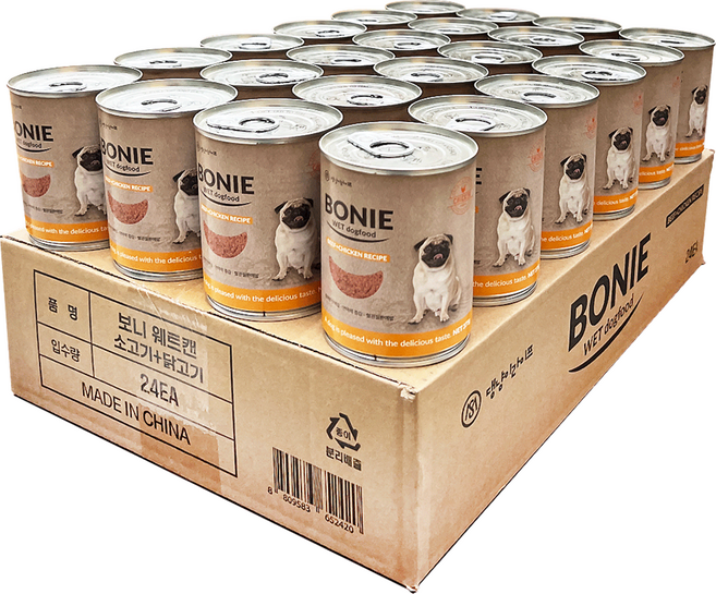 댕냥이라이프 강아지 보니웨트캔, 혼합맛(비프/치킨), 375g, 24개