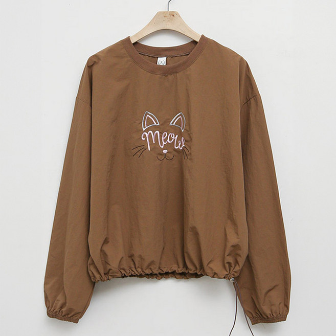 여성용 럽스 로인 고양이 자수 캐쥬얼 맨투맨 티셔츠
