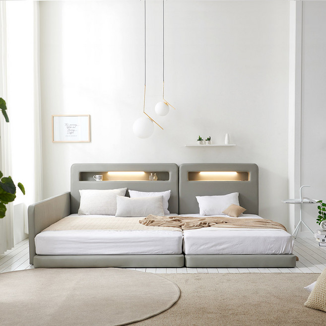 베디스 멜로디 저상형 패밀리 가죽 침대 프레임2P + 안전가드 방문설치, 그레이