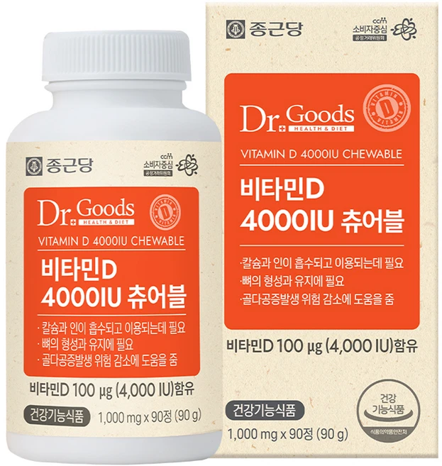 닥터굿스 비타민D 4000IU 츄어블, 90정, 1개 - 쿠팡