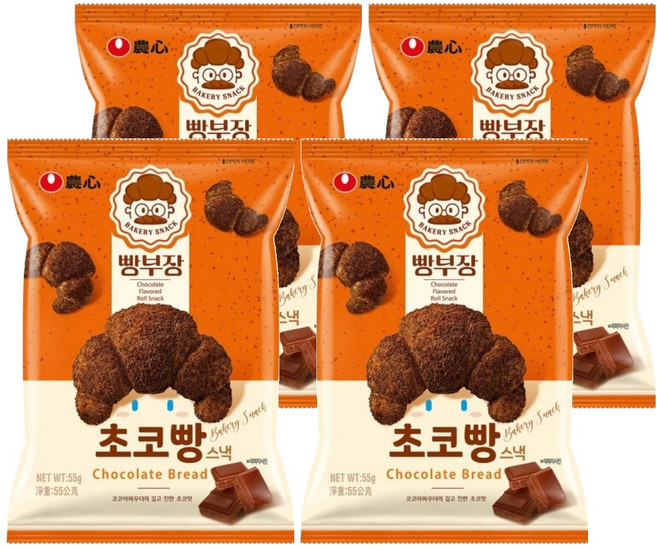 NONGSHIM 農心 麵包部長 可頌造型餅乾巧克力口味, 55g, 4包