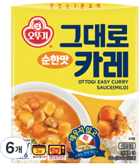 오뚜기 그대로카레 순한맛, 200g, 6개