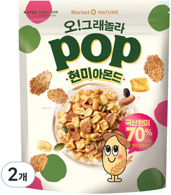 마켓오네이처 오 그래놀라 팝 현미아몬드, 2개, 340g