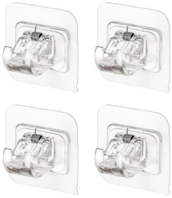 피키픽스 벽면 접착식 무타공 스프링 커튼봉 홀더 스티커, 투명, 4개